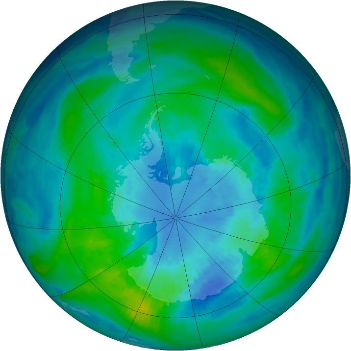 Antarctic ozone map for 31 March 1985